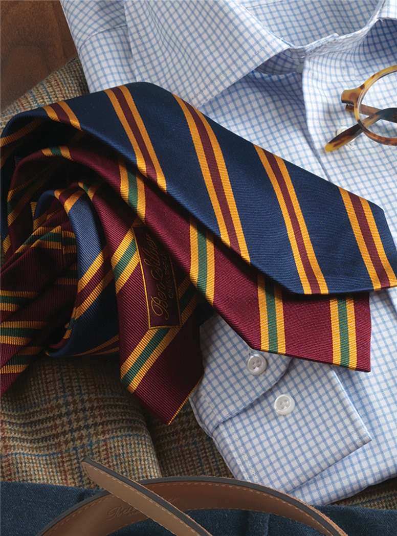 Silk Striped Tie in Navy