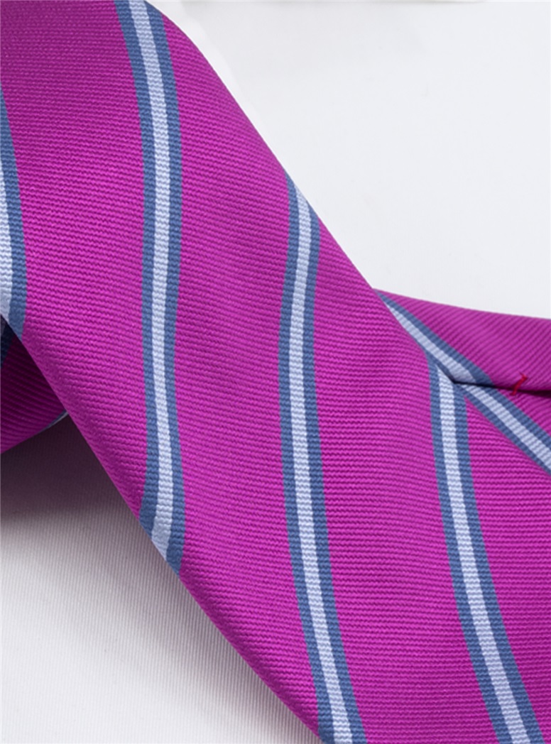 Silk Striped Tie in Magenta