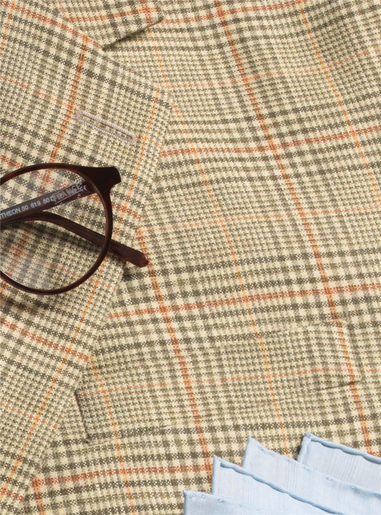 Sage and Cream Glen Plaid Sport Coat with Copper  Overcheck