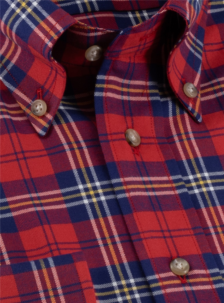 Red, Blue, and Yellow Plaid Brushed Cotton Button Down