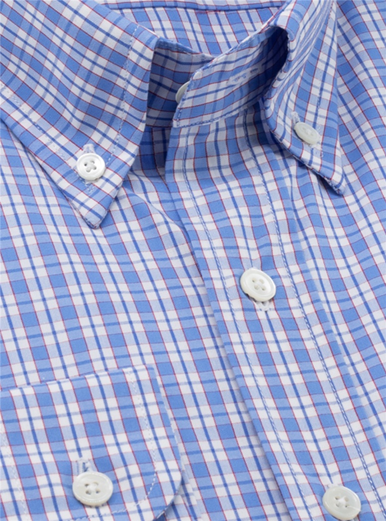 Sky and Cobalt with Red Windowpane Button Down