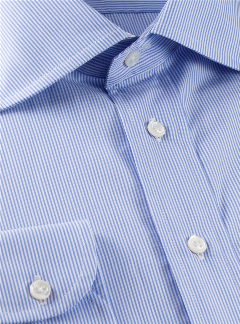 Sky and White Pinstripe Spread Collar
