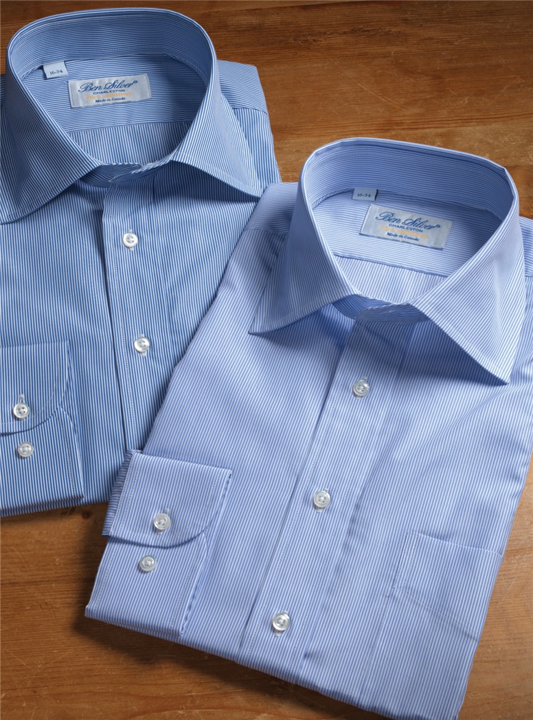 Sky and White Pinstripe Spread Collar