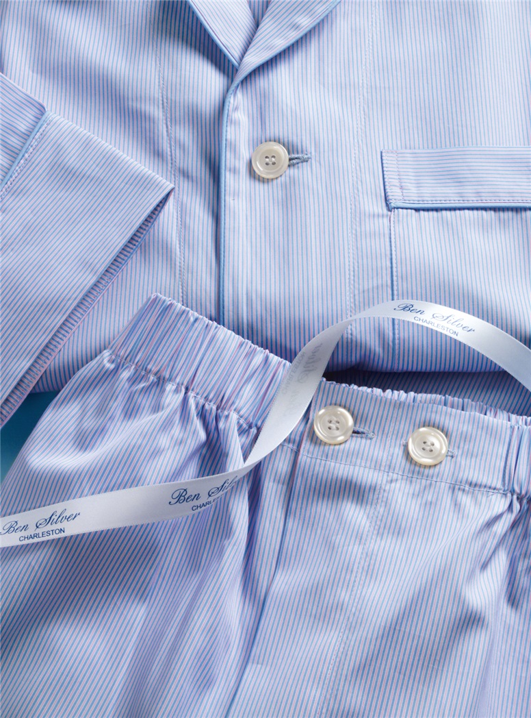 Sky and Strawberry Striped Cotton Pajamas