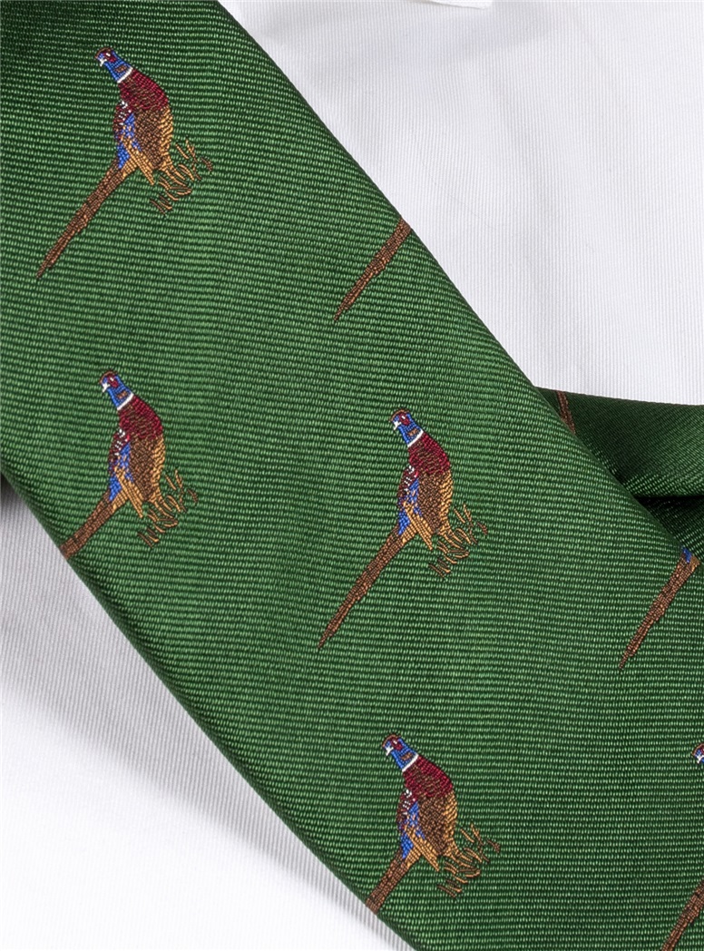 Jacquard Woven Pheasant Motif Tie in Fern