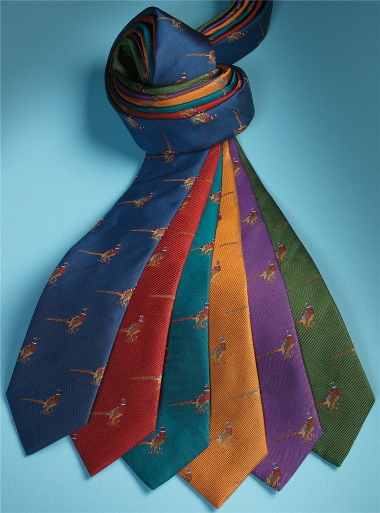 Jacquard Woven Pheasant Motif Tie in Fern