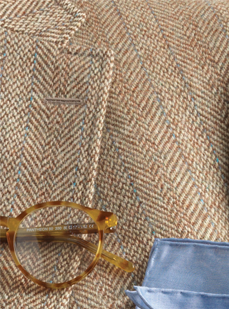 Tan Donegal Herringbone Sport Coat with Dusty Blue Stripe