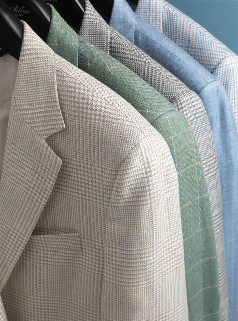 Wool, Silk & Linen Sport Coat in Sky Herringbone