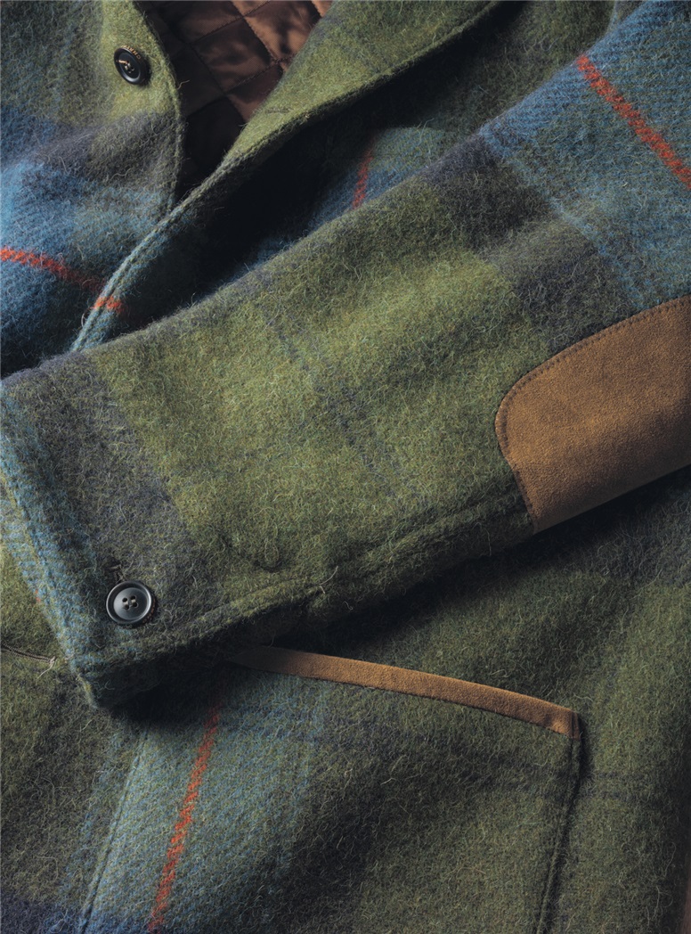 Cornflower Blue and Sage Green Wool Plaid Blanket Jacket