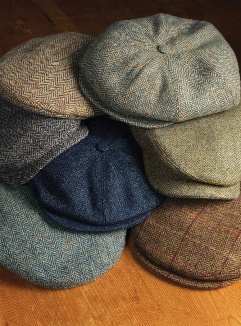 Wool Helmsley Cap in Chestnut Herringbone with Autumnal Windowpanes