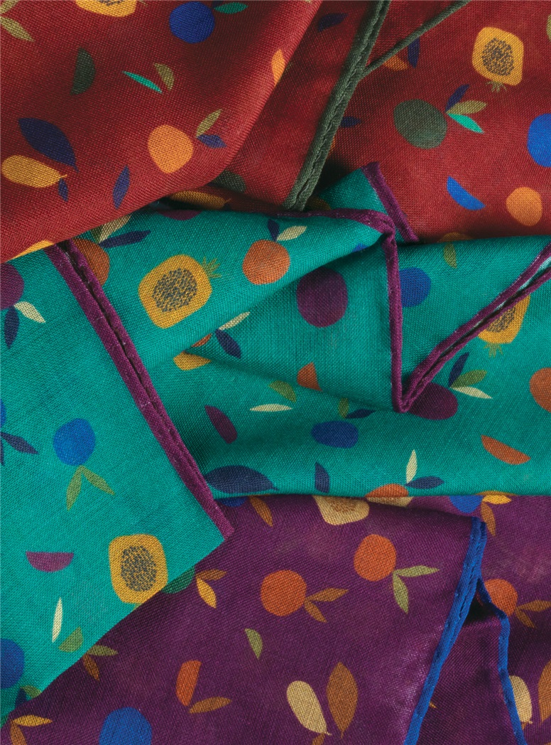 Wool and Silk Fruit Print Pocket Squares