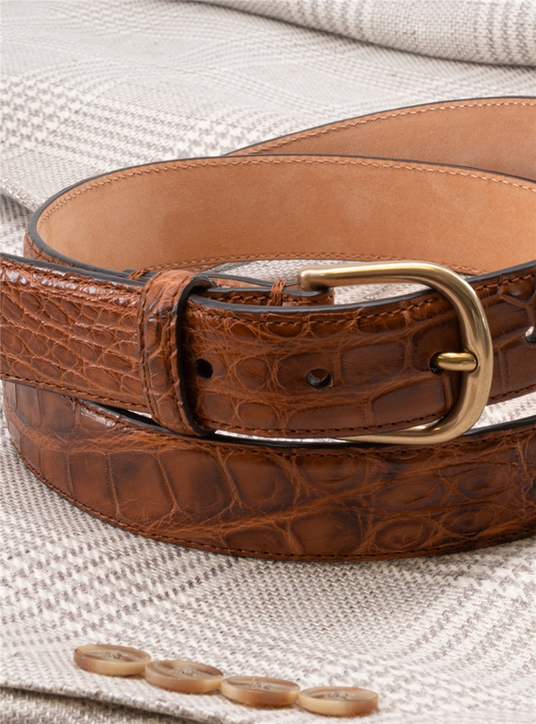 Matte Alligator Cognac Belt in Size 38