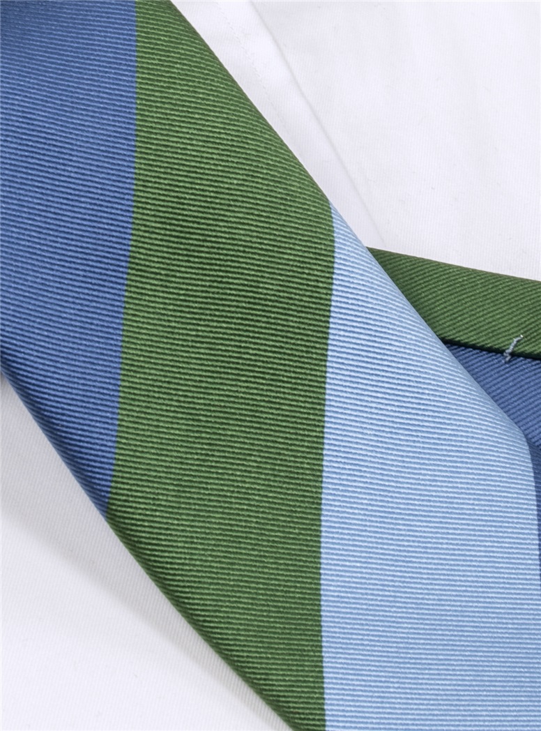 Woven Block Stripe Tie in Fern, Sky and Denim