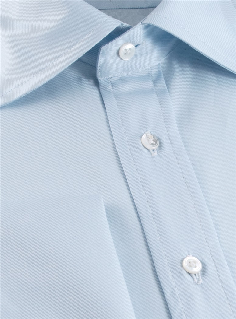 Blue Broadcloth Spread Collar Shirt with a French Cuff