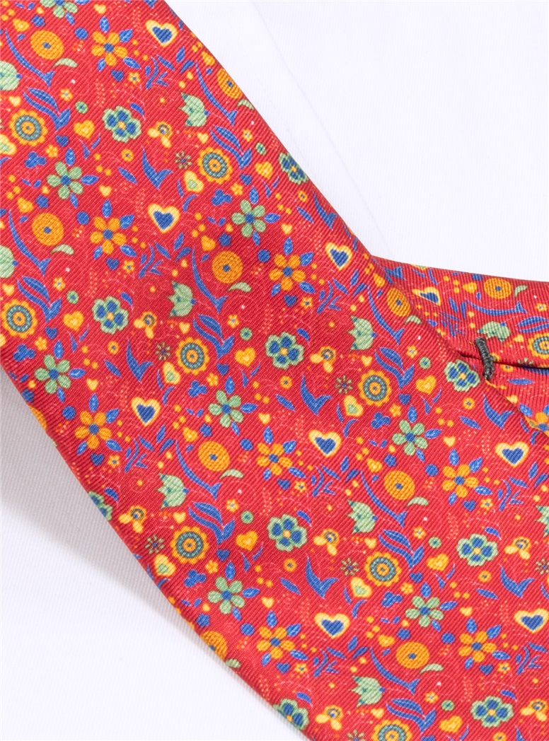 Silk Floral Printed Tie in Ruby