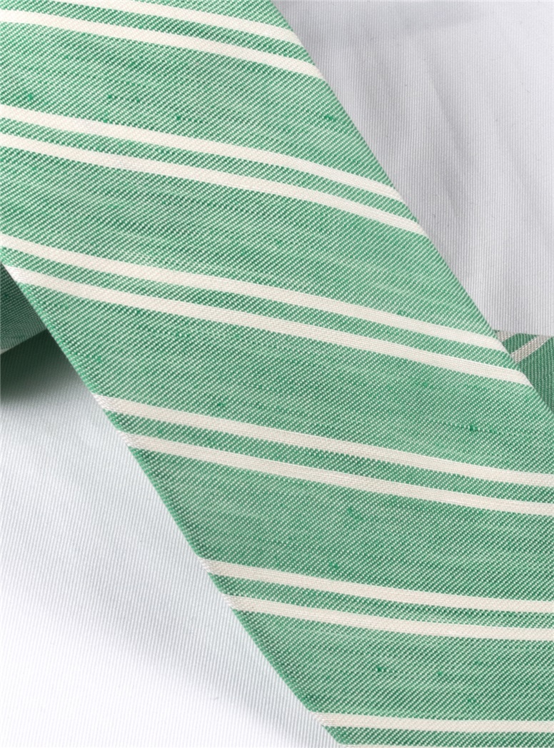 Linen and Cotton Double Stripe Tie in Grass