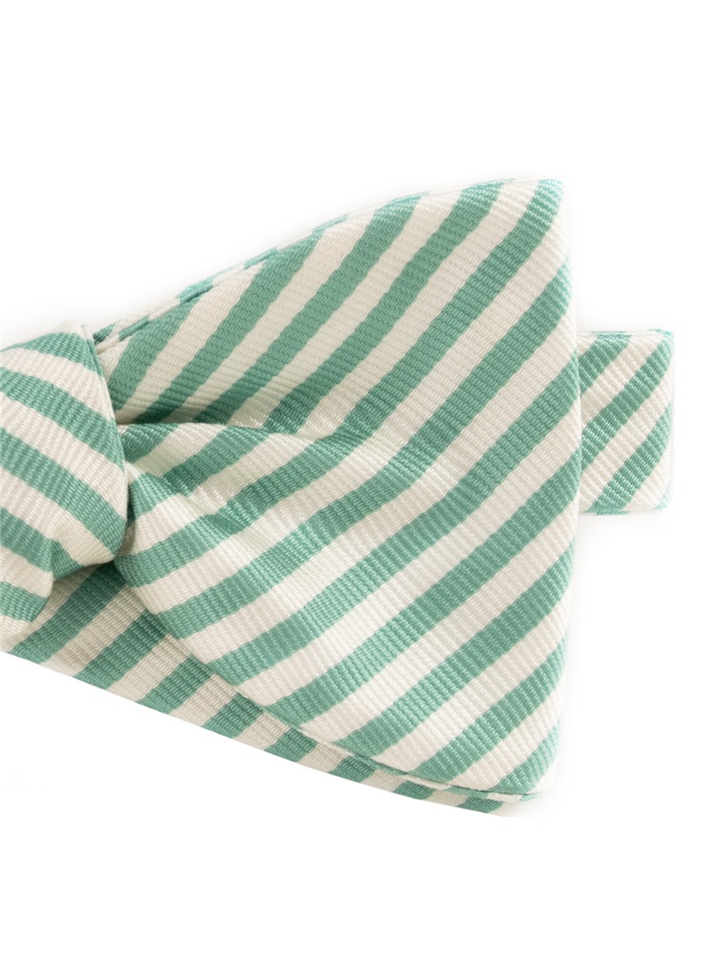 Silk Striped Bow Tie in White and Grass