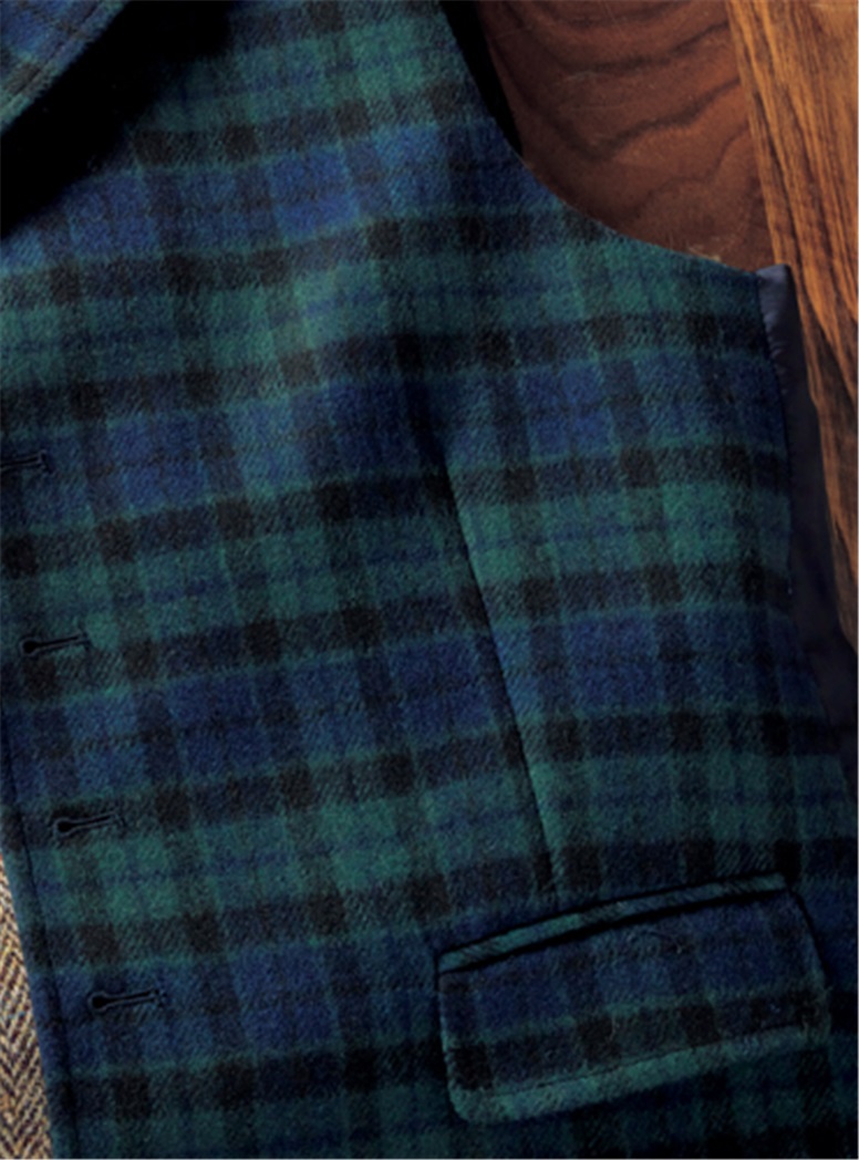Green and Navy Tartan Waistcoat