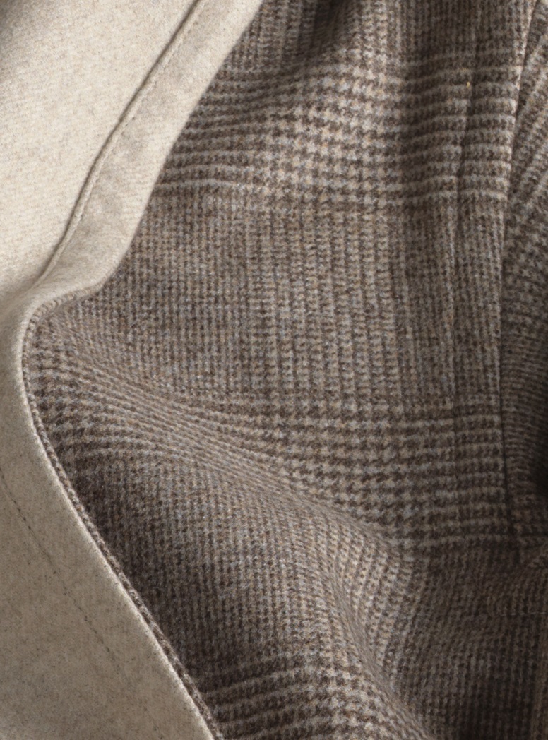 Ladies Wool Double-Faced Cape in Sand and Tan Glen Plaid