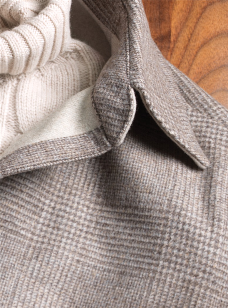 Ladies Wool Double-Faced Cape in Sand and Tan Glen Plaid