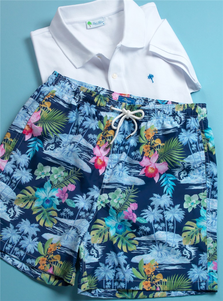 Island Printed Swim Trunks in Navy