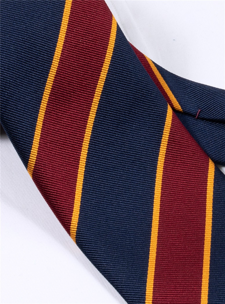 Silk Striped Tie in Midnight and Wine