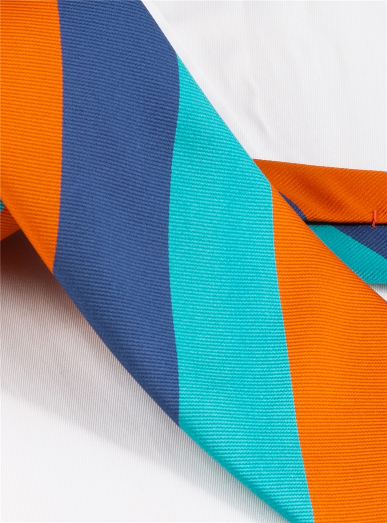 Silk Block Stripe in Navy, Orange, and Teal