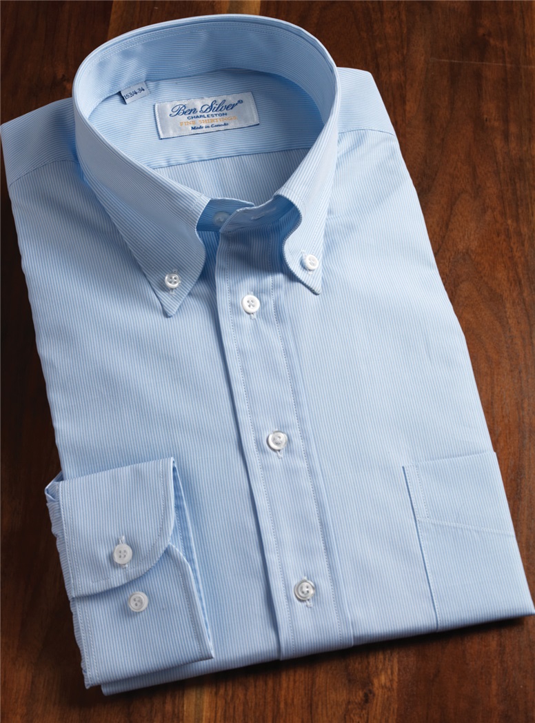 140s Blue and White Bengal Stripe Button Down