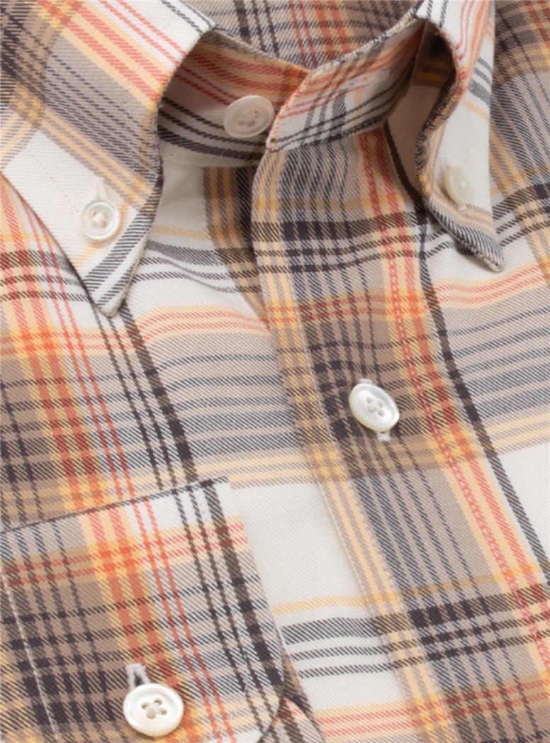 Orange and Ecru Large Check Button Down