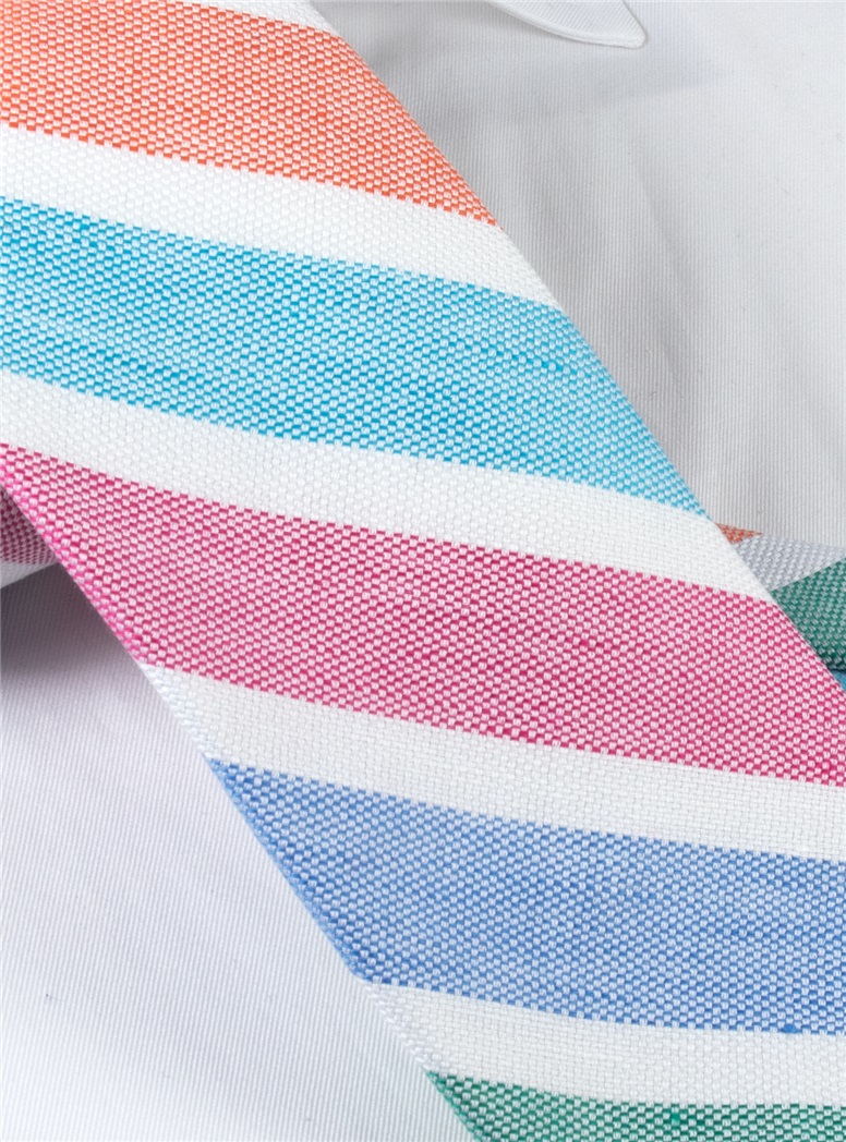 Linen Stripe Tie in Tangerine and Grass