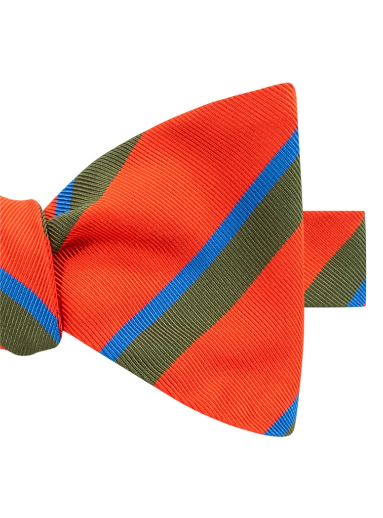 Mogador Silk Double Stripe Bow Tie in Tangerine
