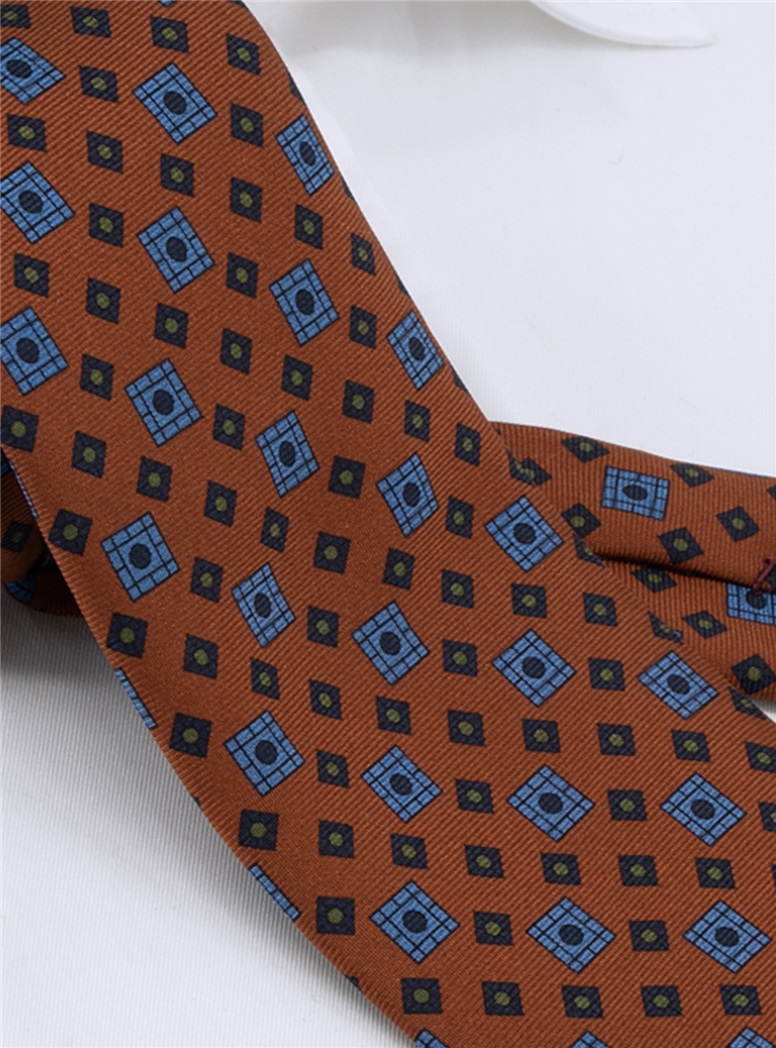 Silk Neat Print Tie in Copper