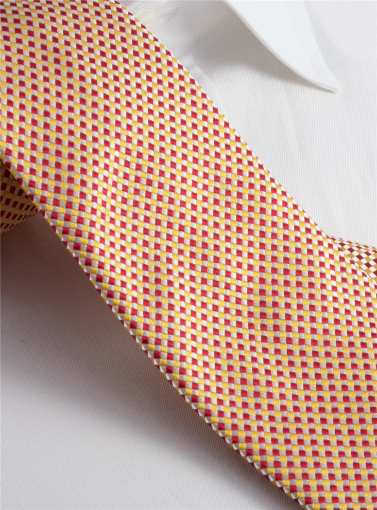Silk Basketweave Tie in Red and Sun