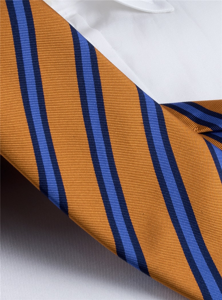 Mogador Woven Stripe Tie in Copper and Cornflower