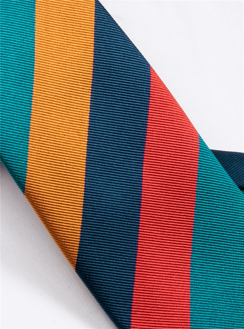Silk Block Stripe Tie in Chili, Teal, Gold and Navy