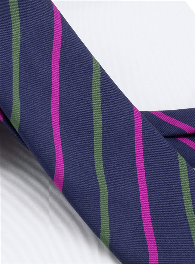 Silk Bar Striped Tie in Navy