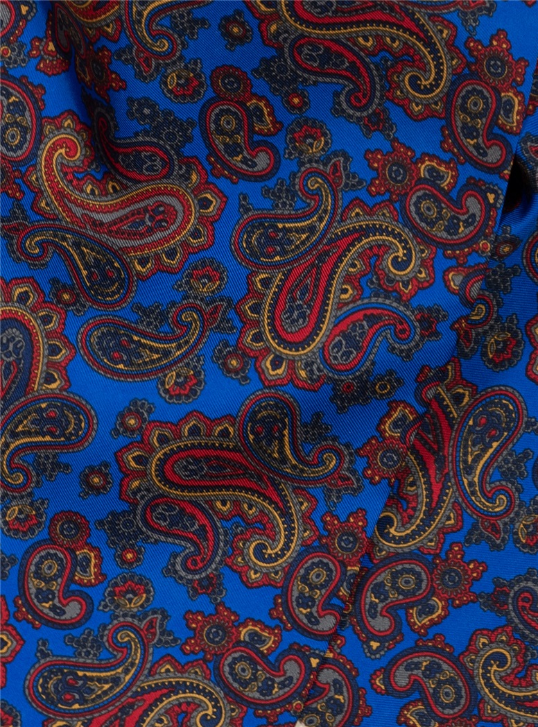 Silk Printed Paisley Ascot in Cobalt