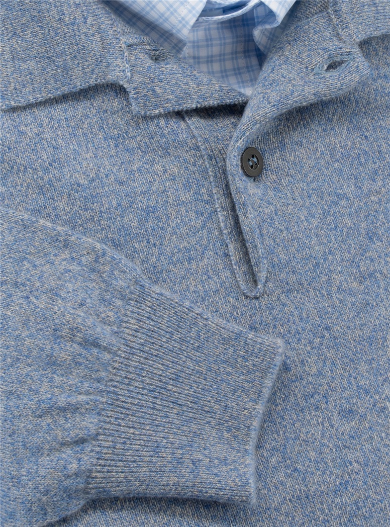 Cashmere Polo Sweater in Heather Blue