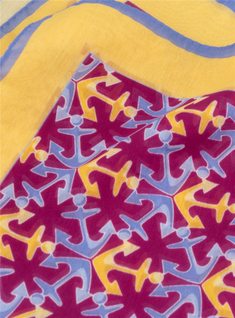 Silk Printed Anchor Motif Pocket Square