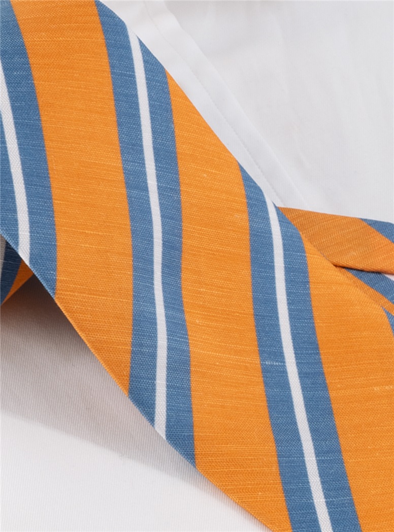 Silk and Linen Striped Tie in Tangerine