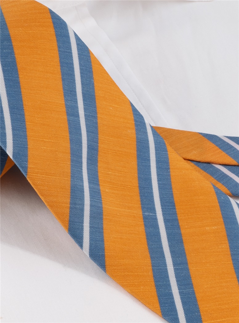 Silk and Linen Striped Tie in Tangerine
