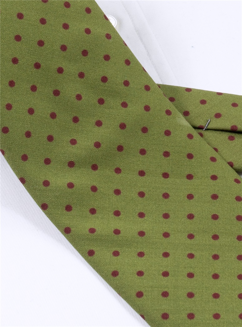 Wool Printed Dots Tie in Lime with Wine