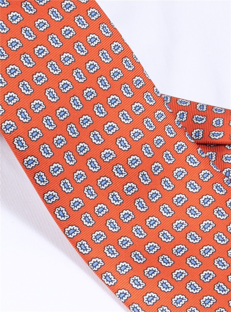 Silk Droplet Paisley Printed Tie in Rust