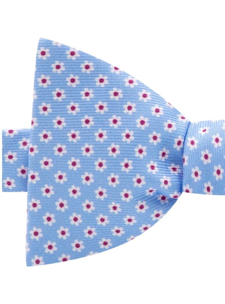 Silk Flower Printed Bow Tie in Sky