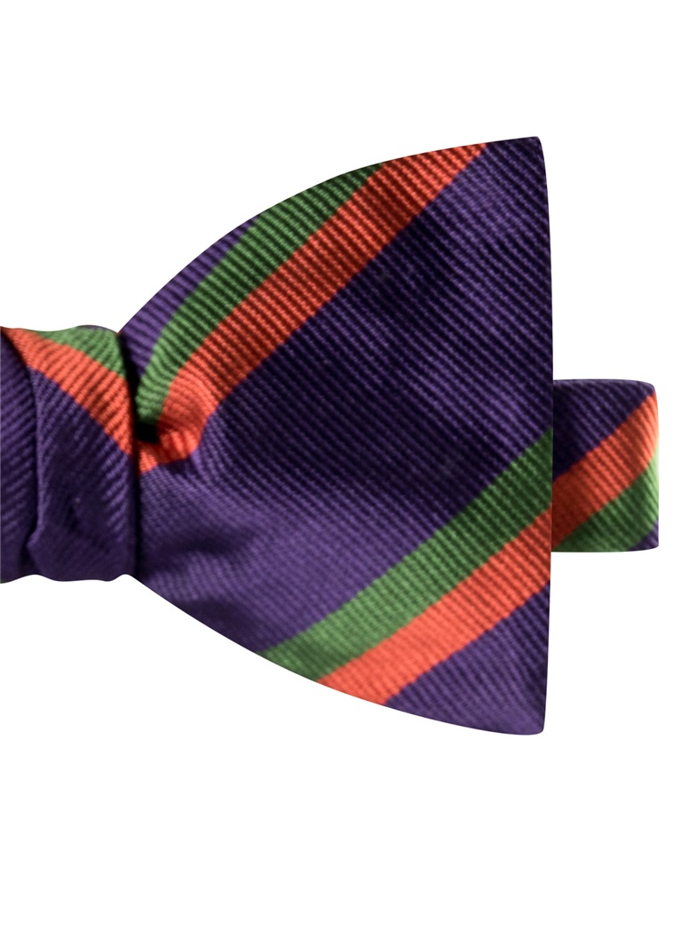 Woven Silk Double Striped Bow Tie in Violet