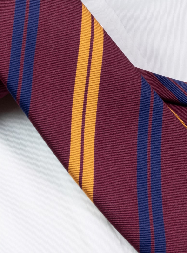 Silk Double Striped Tie in Wine