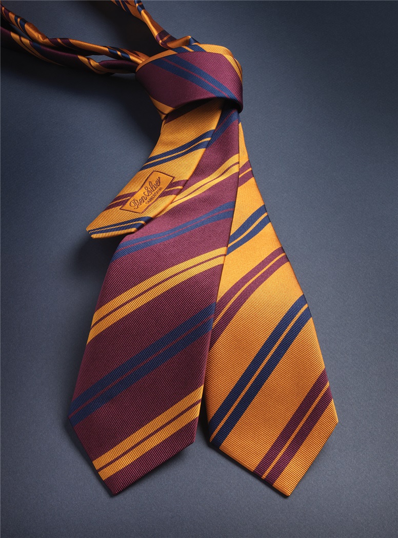 Silk Double Striped Tie in Wine