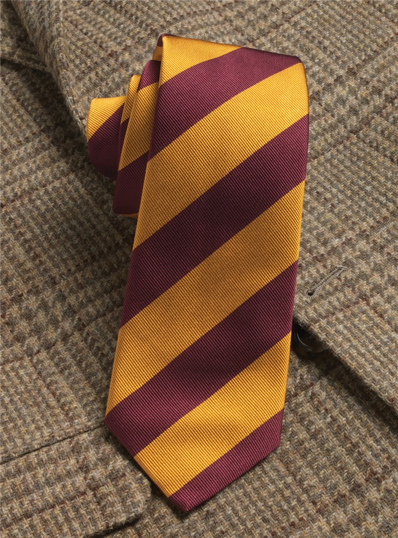 Silk Block Stripe Tie in Wine and Copper