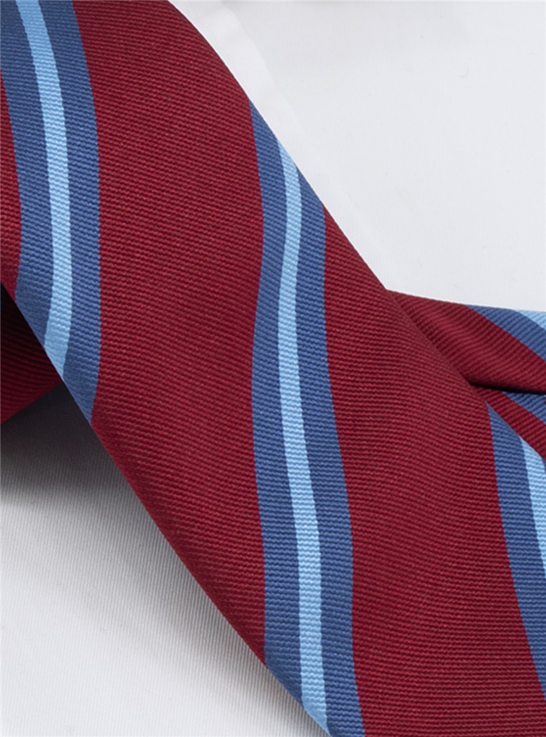 Silk Double Striped Tie in Wine