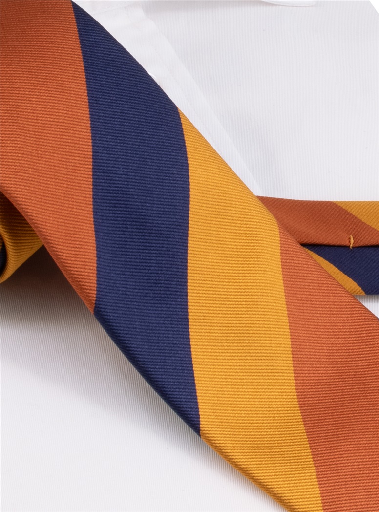 Silk Block Stripe Tie in Gold